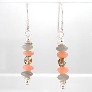 Dainty Moonstone Gemstone, Czech Glass Bead and Sterling Silver Dangle Earrings, #8630