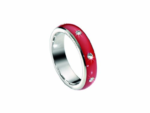 Morellato Love Rings Women’s Thin Ring – Stainless Steel, Red Enamel & White Crystals – Size Q – SNA09018