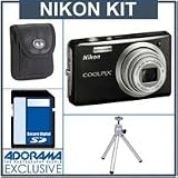 Nikon Coolpix S560 Digital Camera Kit, - Black- Refurbished - by Nikon U.S.A. With 4GB SD Memory Card, Camera Case, Table Top Tripod,