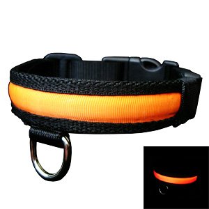 How’s Your Dog “4-Mode” Illuminated/Glowing Nighttime Safety Dog Collar – Orange, S (12″-16″)