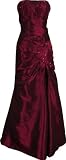 Strapless Taffeta Long Gown With Side Gathered Skirt, Embroidered Flowers, Crystal Accents