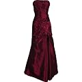 Strapless Taffeta Long Gown With Side Gathered Skirt, Embroidered Flowers, Crystal Accents