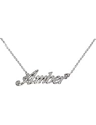 Name Necklaces Amber - Personalized Necklace White Gold Plated 18K, Belcher Chain, 2mm Thick