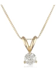 14k Gold Round-Cut Diamond Solitaire Pendant (1/4 cttw, I-J Color, I1-I2 Clarity), 18"