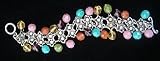 8 Antique Silver Electroplate Bracelet with Multi Colored Beads