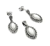 Marquise Shape Marcasite / Mother Of Pearl Set