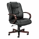 800 Series High-Back Swivel/ Tilt Chair- Black Leather/ Bourbon Cherry Finish