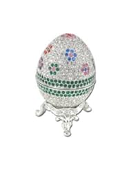Platinum Multi-Colored Crystal Enamel Footed Faberge-Style Egg Keepsake Ring Box