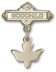 Gold Filled Baby Badge with Holy Spirit Charm and Godchild Badge Pin