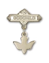 14K Gold Baby Badge with Holy Spirit Charm and Godchild Badge Pin