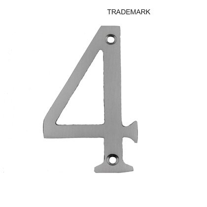 (#4) Bolton 3 Inch Solid Brass Satin Nickel Clear Coated Finish House Number Raised 3/16