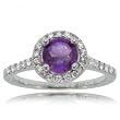 Genuine Amethyst & Diamond Circle of Life Ring White Gold Size 6.5
