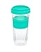 Sun's Tea 12oz 3-piece Strong Double Wall Glass Tea Tumbler (Travel Mug) with Strainer (flat top lid)