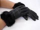 Ladies New Soft Black Leather Gloves With Fur Trim Only £3.99 !!