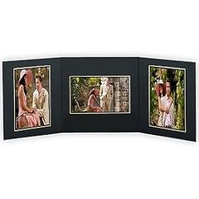 PROMENADE Triple 5x7/7x5 Black cardstock photo frame / gold foil border sold in 10's - 5x7