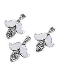 Sterling Silver Pearl Fruit Marcasite Earring Pendant Set