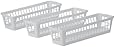 United Solutions BS0003-Set of Three Slim Plastic Storage Baskets in White-3 White Storage Baskets with Slim Design-3.375 inch Width-Ideal to Organize Items in Deep Drawers and Shelf Storage