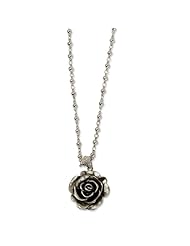 Silver-tone Antiqued Flower 16in w/ Ext Necklace