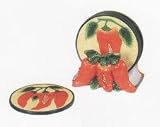 CHILI PEPPER 5 Piece Coaster Set w/ Coaster Holder *NEW*!