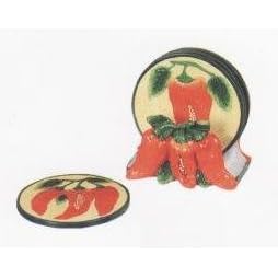 CHILI PEPPER 5 Piece Coaster Set w Coaster Holder *NEW*! by Eastland