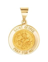 Hollow Round St. Saint George the Dragonslayer Medal Pendant 14K Gold Yellow R45335