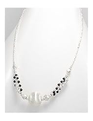 Ball Black Agate Necklace In 92.5 Sterling Silver