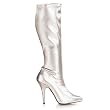 5 Inch Sexy Knee High Boot High Heeled Boot With Side Zip Stretch PU Silver
