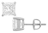 14K White Gold : Princess Cubic Zirconia Stud Earrings 8.00 CT. TGW.