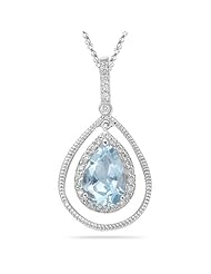 0.15 Cts Diamond & 1.68 Cts Aqumarine Pendant in 14K White Gold
