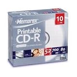 Memorex Printable Cd-r 10 Pack 700mb 80 Minutes 52x Jewel Case [pc]