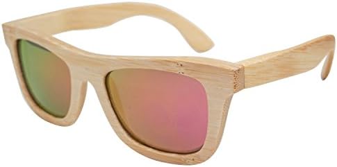 100% Natural Bamboo Wood Frame Sunglasses Wayfarer Style Polarized Lenses UV Protection For Men &amp; Women (RENO PINK)