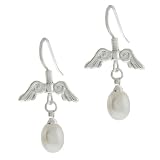 Hot White Genuine Freshwater Pearl Angle Wings Dangle Earrings