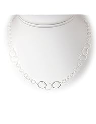 Sterling Silver Flat, Round Circle Links Long Necklace Italy