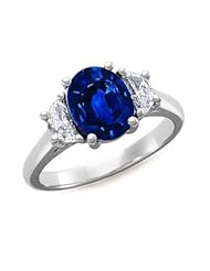 Oval Sapphire Diamond Three Stone Ring - Made In USA