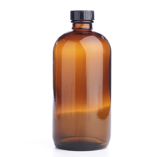 Set of 2 Thick-plated Amber Glass Apothecary Jar with a Sleek Rounded Shoulder Design and Black Lid
