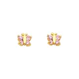 14K Yellow Gold Light Pink Butterfly CZ Stud with Screw Back for Children & Baby 31ny94qkCWL. SL160 14K Yellow Gold Light Pink Butterfly CZ Stud with Screw Back for Children & Baby