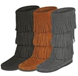 Minnetonka Ladies Calf Hi 3-Layer Fringe Boot, Size 10 - Brown Minnetonka Ladies Calf Hi 3-Layer Fringe Boot, Size 10 - Brown
