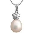 Crystal Flower Top White Cultured Pearl Carefree Platinum Overlay Sterling Silver Pendant Necklace Crystal Flower Top White Cultured Pearl Carefree Platinum Overlay Sterling Silver Pendant Necklace