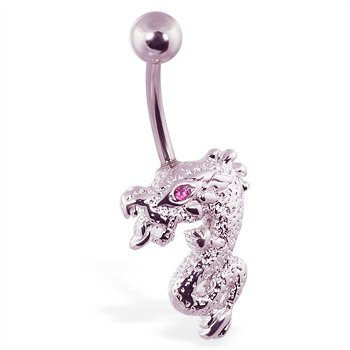 Pink eyed dragon navel ring