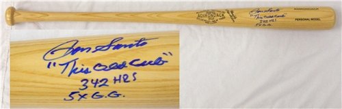 Ron Santo Autographed/Hand Signed 60's Style Adirondack Bat w/3 inscriptions
