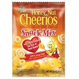 Advantus Corp. Products - Honey Nut Cheerios Snack Mix, 3 oz., 7/BX - Sold as 1 BX - Honey Nut Cheerios Snack Mix offers a great snack for the office or on the go. The baked snack mix is a good source of whole grain and contains 65 percent less fat than regular potato chips. Mix contains Honey Nut Cheerios, MultiGrain Cheerios, Golden Grahams, pretzel sticks, Corn Chex and caramel swirl cookies. Each bag contains 3 oz. of mix.