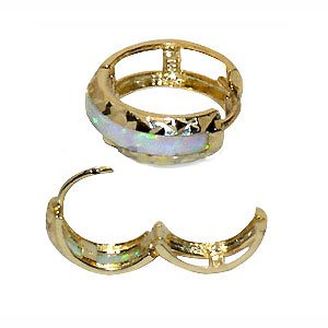 14 KT Yellow Gold Opal Huggies Earrings with 14k Regular Hoop Closure Findings