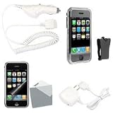 Apple iPhone 1st Gen (NOT for iPhone 3G) PDA Accessory Bundle Kit - Rapid Home Travel + Car Charger with Ic Chip + Smoke Crystal Snap On Cover Case with Belt Clip + Premium Reusable Screen Protector with Lint Cleaning Cloth By Ikross