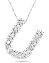 0.26 Cts Diamond U Initial Pendant in 14K White Gold