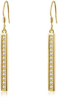 Starharvest 925 Sterling Silver 18k Gold Bar Shaped Drop Dangle Earrings