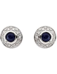 Genuine Sapphire And Diamond Earring 14K White Gold Pair