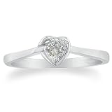 Diamond Heart Solitaire Ring in Sterling Silver .07ct (Sizes 4 to 9 1/2)