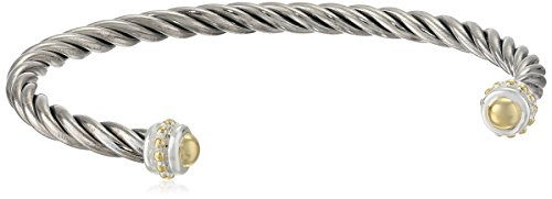 "Two-Tone" 14k Yellow Gold Plated and Sterling Silver Thin Twisted Bangle Bracelet