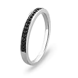 10KT White Gold Black Round Diamond Fashion Band Ring (1/10 cttw)