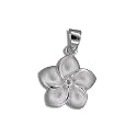 P583--Rhodium Silver Plumeria Pendant w/CZ